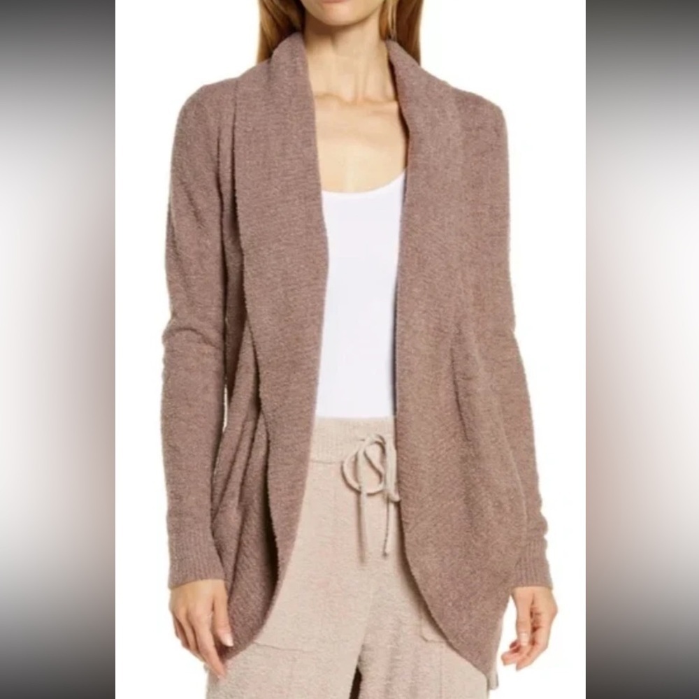 Barefoot Dreams Open-Front Cozy Cardigan in Mauve Taupe
